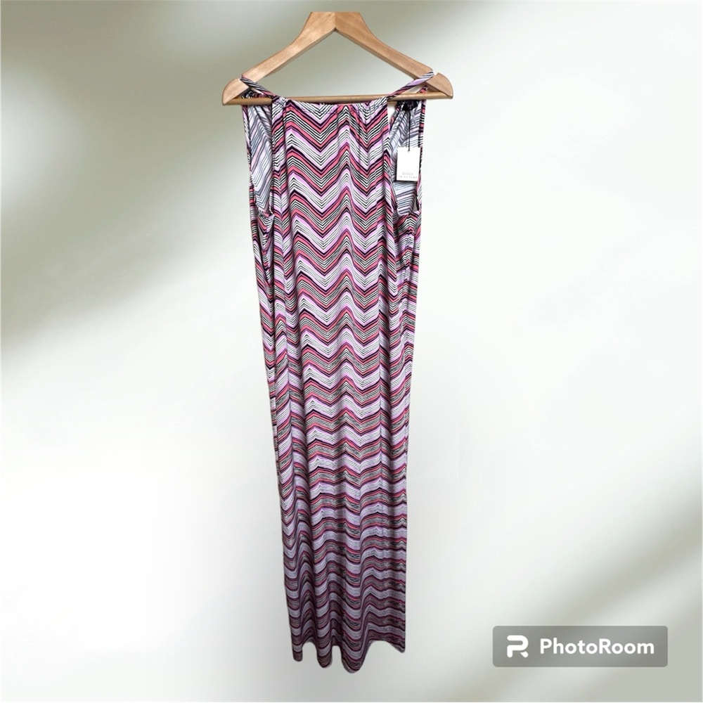 Trina Turk Women’s Small Milian Chevron Maxi Dress Purple Preppy Beach Summer